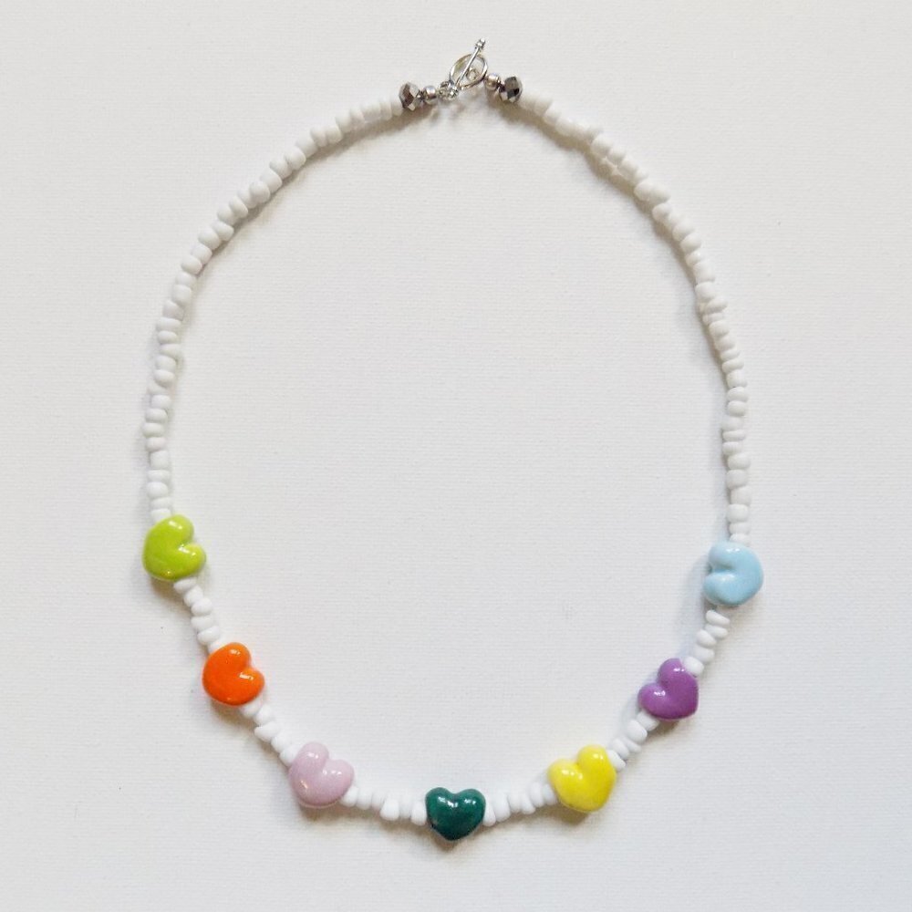 new in box! random beaded choker rainbow hearts charms beads indie fairy pixie
